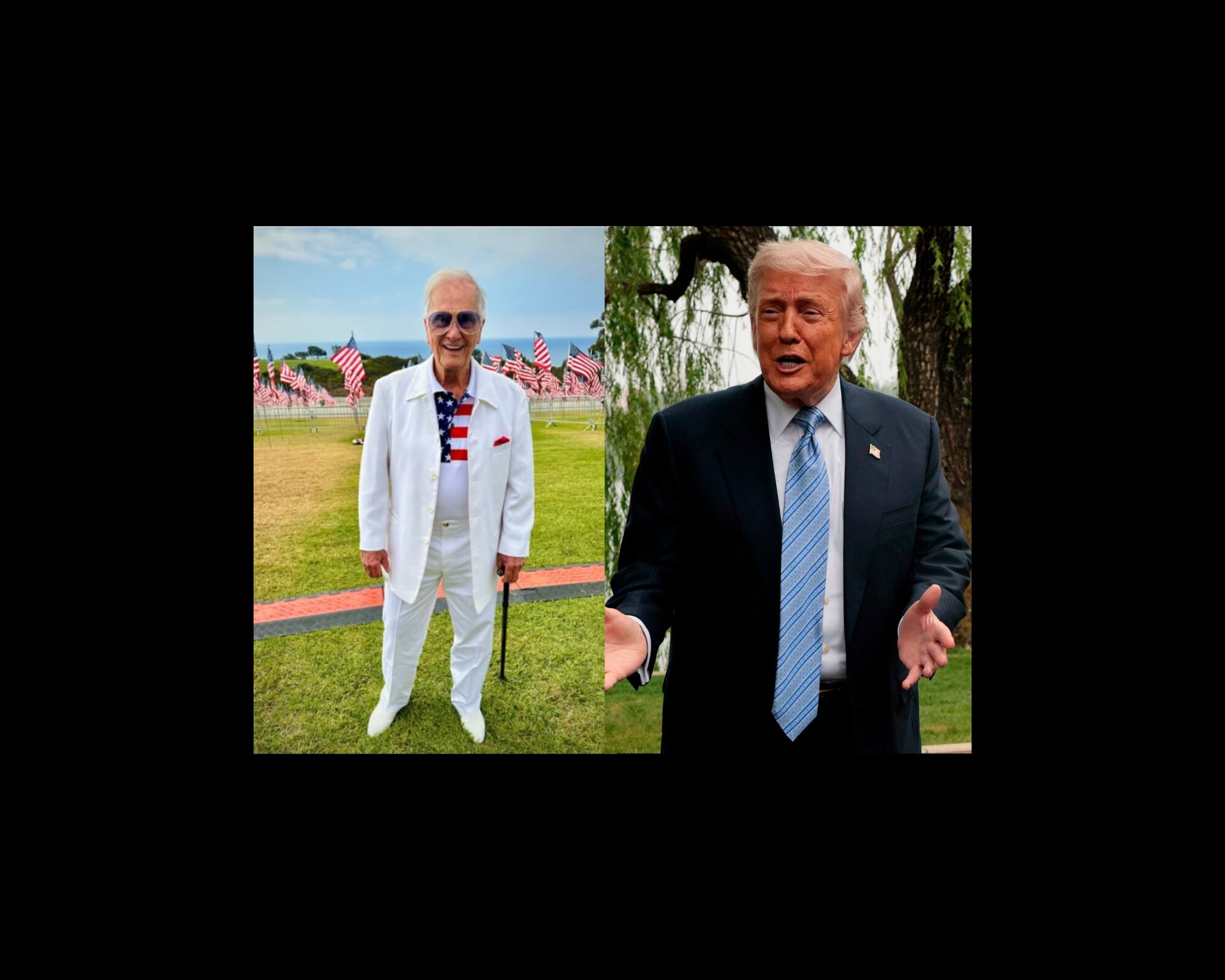 Longtime Republican, Donald Trump supporter, and 1950s music icon Pat Boone said he was speaking “as a friend,” urging the president to speak less. (Pat Boone Instagram and (Evan Vucci/Pool Photo via AP)) Longtime Republican, Donald Trump supporter, and 1950s music icon Pat Boone said he was speaking “as a friend,” urging the president to speak less. (Pat Boone Instagram and (Evan Vucci/Pool Photo via AP))