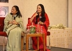 Authors Purabi Shridhar and Sanghita Singh at the launch of their book, The Prime Minister’s Table: Delicacies & Diplomacies from the Era of Nehru to Modi