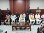 Chief minister Nayab Singh Saini presiding over a meeting in Kurukshetra on Sunday. (HT Photo)