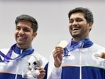 India's Himanshu Dhillon (left) and Rudrankksh Balasaheb Patil on the podium. (Kasumi Fukudome/Kyodo News via AP)