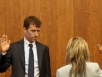 Patrick Clancy is sworn in  during the Lindsay Clancy murder trial at Plymouth Superior Court in Plymouth, Mass., on Wednesday, July 29, 2026. (David L. Ryan/The Boston Globe via AP, Pool)