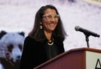 Democratic former U.S. Representative Mary Peltola, a candidate in the upcoming U.S. Senate election, speaks at a forum during the Alaska Oil & Gas Association (AOGA) annual conference in Anchorage, Alaska, U.S., August 27, 2026