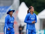 Harmanpreet Kaur and Deepti Sharma during the second semifinal T20I cricket match between India and Bangladesh.(PTI)