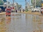 Sewerage water lying on the roads and garbage dumped in Ward Number of Ludhiana on Sunday. (Gurpreet Singh/HT)