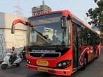 Thane, India - Feb. 21, 2018:TMT Volvo Bus Thane ,India, on Friday, February 02, 2018. (Photo by Praful Gangurde/ Hindustan Times) (Praful Gangurde)