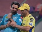 Zaheer Khan and MS Dhoni after an IPL match.