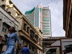The Bombay Stock Exchange (BSE) building, back, in Mumbai
