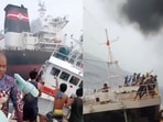 Giant cargo ship hits fishing boat; crew scramble for survival in shocking video