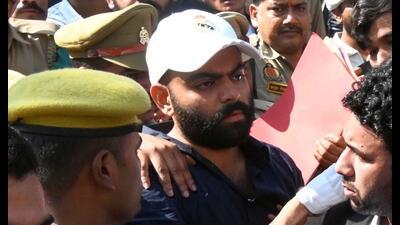 Ali Ahmed at the Prayagraj district court amidst heavy security on September 21. (HT photo)