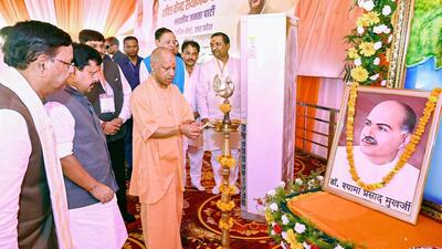 Chief minister Yogi Adityanath lights a ceremonial lamp during the Shakti Kendra convenor conference, in Meerut on Monday. BJP national president Nitin Nabin and other leaders also present. (ANI PHOTO) Chief minister Yogi Adityanath lights a ceremonial lamp during the Shakti Kendra convenor conference, in Meerut on Monday. BJP national president Nitin Nabin and other leaders also present. (ANI PHOTO)