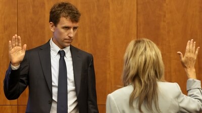 Patrick Clancy is sworn in during the Lindsay Clancy murder trial at Plymouth Superior Court in Plymouth, Mass., on Wednesday, July 29, 2026. (David L. Ryan/The Boston Globe via AP, Pool) (David L. Ryan/Pool The Boston Gl) Patrick Clancy is sworn in during the Lindsay Clancy murder trial at Plymouth Superior Court in Plymouth, Mass., on Wednesday, July 29, 2026. (David L. Ryan/The Boston Globe via AP, Pool) (David L. Ryan/Pool The Boston Gl)