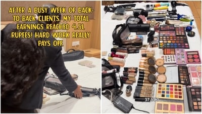Makeup artist Momina shared that behind every high-revenue week lies years of relentless hustle, unpaid collaborations, and back-to-back travel. (Instagram/ makeupbymomina_) Makeup artist Momina shared that behind every high-revenue week lies years of relentless hustle, unpaid collaborations, and back-to-back travel. (Instagram/ makeupbymomina_)
