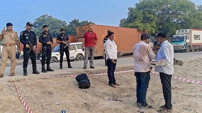 Police personnel cordon off the site following an encounter in which Naxal commander Brijesh Ganjhu, alias Gopal Singh Bhokta, carrying a reward of ₹30 lakh, was killed, near Varanasi. (PTI) Police personnel cordon off the site following an encounter in which Naxal commander Brijesh Ganjhu, alias Gopal Singh Bhokta, carrying a reward of ₹30 lakh, was killed, near Varanasi. (PTI)