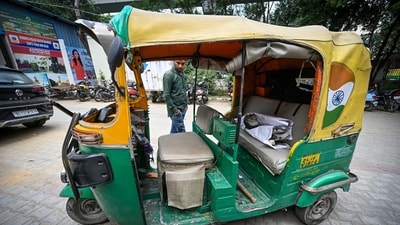 A view of the damaged auto-rickshaw kept at Sarita Vihar Police Station following the accident. (Sanchit Khanna/HT Photo) A view of the damaged auto-rickshaw kept at Sarita Vihar Police Station following the accident. (Sanchit Khanna/HT Photo)
