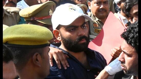 Ali Ahmed at the Prayagraj district court amidst heavy security on September 21. (HT photo)