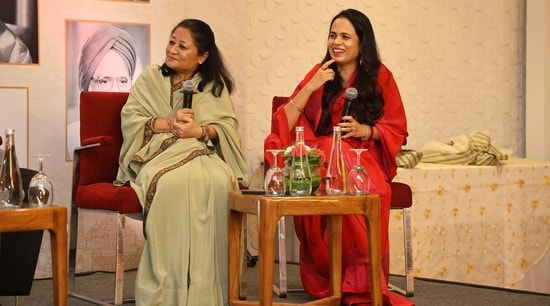 Authors Purabi Shridhar and Sanghita Singh at the launch of their book, The Prime Minister’s Table: Delicacies & Diplomacies from the Era of Nehru to Modi