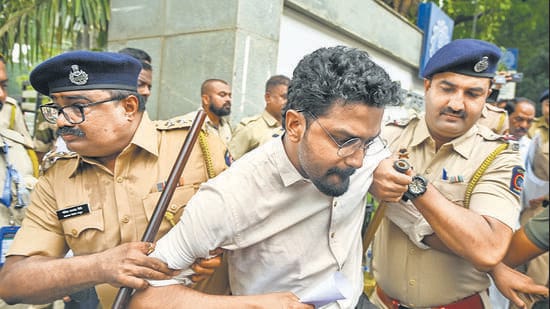 Mumbai police detained activists from several student organisations during a protest outside the IIT-Bombay campus in Powai, Mumbai. (Raju Shinde/Hindustan Times)