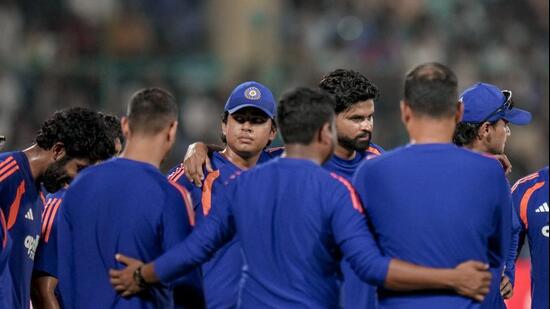 NeIndia's captain Shreyas Iyer, Vaibhav Sooryavanshi, Abhishek Sharma and teammates before the first T20I cricket match between India and Afghanistan, in New Delhi, Sunday. (PTI)