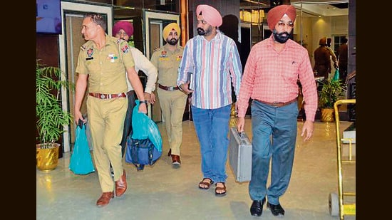 Police at the hotel room on Pakhowal Road in Ludhiana on Monday. (Gurpreet Singh/ht)
