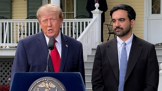 US President Donald Trump and New York City Mayor Zohran Mamdani speak to reporters at Gracie Mansion in New York City. 