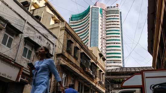 The Bombay Stock Exchange (BSE) building, back, in Mumbai (Bloomberg/File)