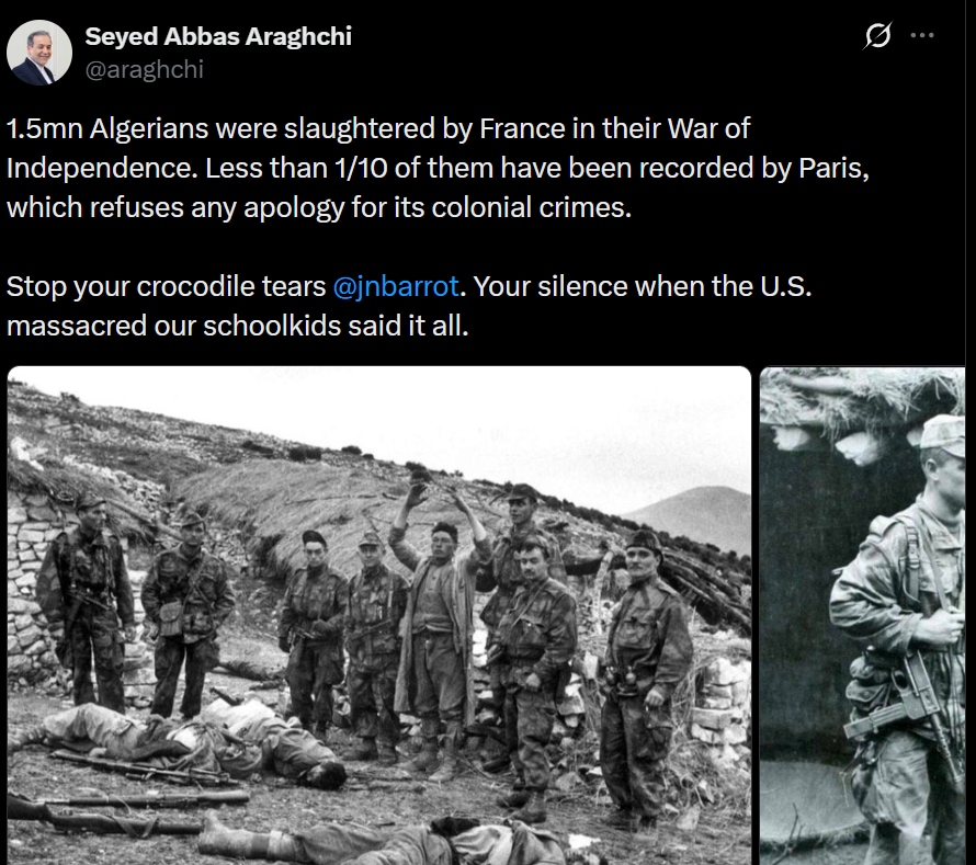 Abbas Araghchi's post on X. (@araghchi/X)
