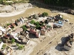 A drone view of the devastation in Devighat area following a mud-laden flash flood caused by an outburst in the Bhotekoshi River, in Nuwakot.(ANI Video Grab)