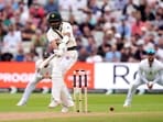 Pakistan's Babar Azam batting on day three of the third cricket test. Pakistan's Babar Azam batting on day three of the third cricket test.