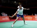 India's PV Sindhu during her women's team quarter-final against Japan's Akane Yamaguchi.(REUTERS)