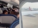 Sharing the video, the X user wrote in the caption, "Passengers are standing and flight running."