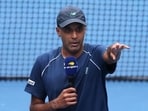 Rajeev Ram addresses the audience during the 2026 US Open. (Getty Images via AFP)