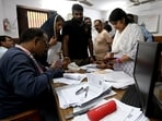 Voters arrive at a voter center to seek clarification and make correction to their SIR Forms at Laxmi Devi School Sadar Bazar, in New Delhi, India, on Sunday, September 20, 2026. (Photo by Ishant Chauhan/ Hindustan Times)(Ishant Chauhan/Hindustan Times)