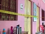 The corridor of Children’s Academy School in Lakhimpur Kheri where the shooting took place on Monday.