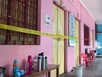 The corridor of Children’s Academy School in Lakhimpur Kheri where the shooting took place on Monday. (Sourced)(HT_PRINT)