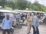 The seized e-rickshaws by the transport department in Lucknow (HT Photo)