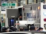 A parked NYPD Bomb Squad vehicle, as law enforcement respond to reports of a suspicious package on the sidelines of the 81st United Nations General Assembly in New York City.