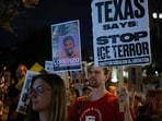 People protest outside the Texas State Capitol in Austin, Texas, on September 21, 2026, a day after a Venezuelan national was shot and wounded during a US Immigration and Customs Enforcement (ICE) operation. (Photo by RONALDO SCHEMIDT / AFP)(AFP)