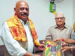 Air Marshal Jitendra Mishra(Retd.) gets felicitated for officially taking charge as the first CEO of Shri Ram Janmabhoomi Teerth Kshetra Trust, in Ayodhya on Monday.