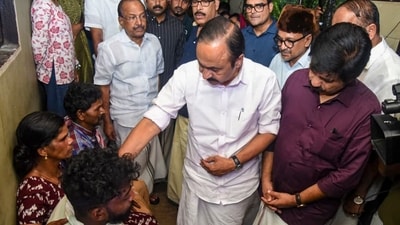 Chief minister VD Satheesan on Monday meets relatives of one of those killed in the flash flood at Pookuttumpadam. (PTI)