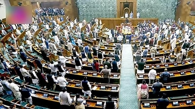 MPs stand for “Vande Matram” before adjournment of Lok Sabha on the last day of the Winter Session of Parliament. (ANI/Sansad TV) (Representative Image)