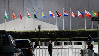 Law enforcement secures an entrance to the United Nations (UN) during the start of the General Assembly on September 21, 2026. (Getty Images via AFP) Law enforcement secures an entrance to the United Nations (UN) during the start of the General Assembly on September 21, 2026. (Getty Images via AFP)