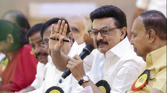 Chennai: Former Tamil Nadu chief minister and Dravida Munnetra Kazhagam (DMK) president MK Stalin at the party’s executive committee meeting (PTI FILE PHOTO)