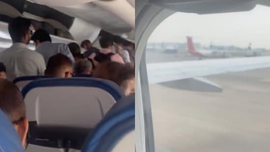 Sharing the video, the X user wrote in the caption, "Passengers are standing and flight running."