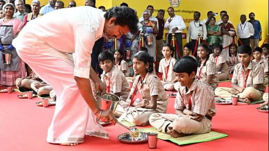 Tamil Nadu chief minister C Joseph Vijay serving breakfast.