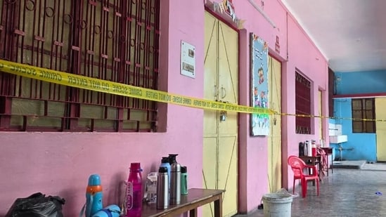 The corridor of Children’s Academy School in Lakhimpur Kheri where the shooting took place on Monday. (Sourced)