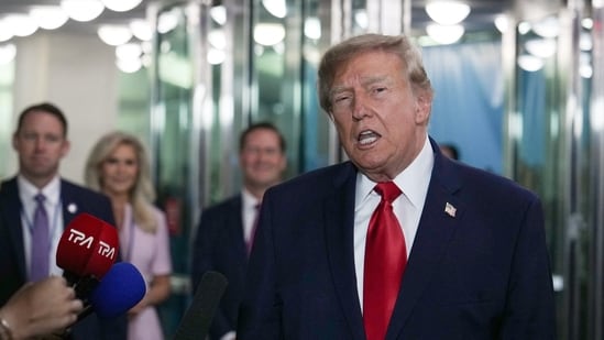 US President Donald Trump speaks to reporters as he arrives to attend the 81st United Nations General Assembly at UN headquarters in New York City.