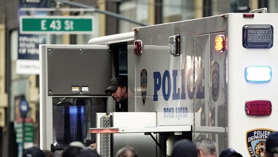 A parked NYPD Bomb Squad vehicle, as law enforcement respond to reports of a suspicious package on the sidelines of the 81st United Nations General Assembly in New York City.(REUTERS)