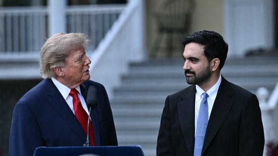 US President Donald Trump speaks with New York City mayor Zohran Mamdani during a press conference at Gracie Mansion in New York, on September 21 (AFP)