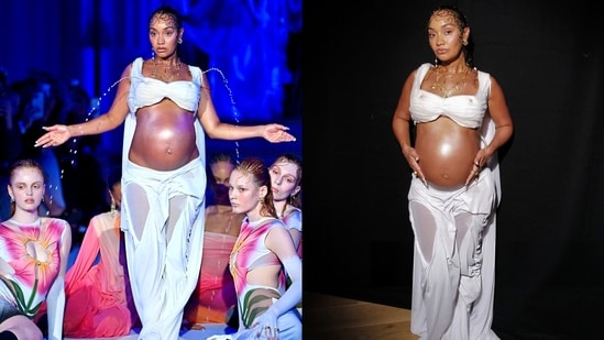 Leigh-Anne Pinnock’s milk-spraying runway moment leaves the internet divided