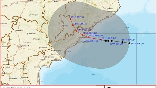 The system is likely to move further west-northwestwards and cross the north Andhra Pradesh–south Odisha coasts between Visakhapatnam and Gopalpur.